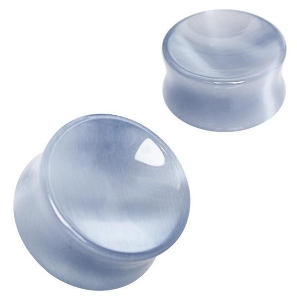 Grey Cat's Eye Concave Plug 2G-1" PAIR-My Body Piercing Jewellery