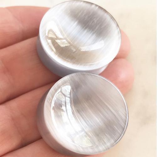 Grey Cat's Eye Concave Plug 2G-1" PAIR-My Body Piercing Jewellery