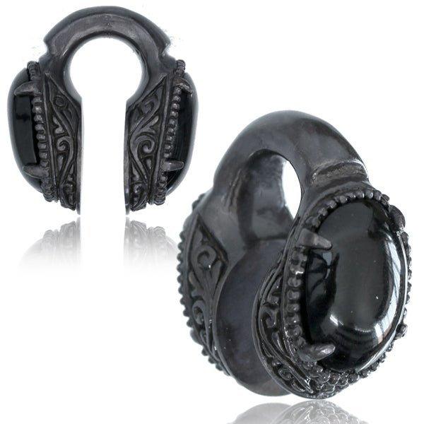 Gun Metal Filigree Onyx Ear Weights PAIR-My Body Piercing Jewellery