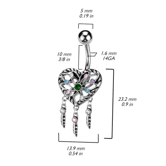 Heart Dreamcatcher Belly Bar 14G-My Body Piercing Jewellery