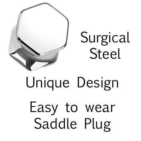 Hexagonal Front Steel Saddle Plug 8G-2G-My Body Piercing Jewellery