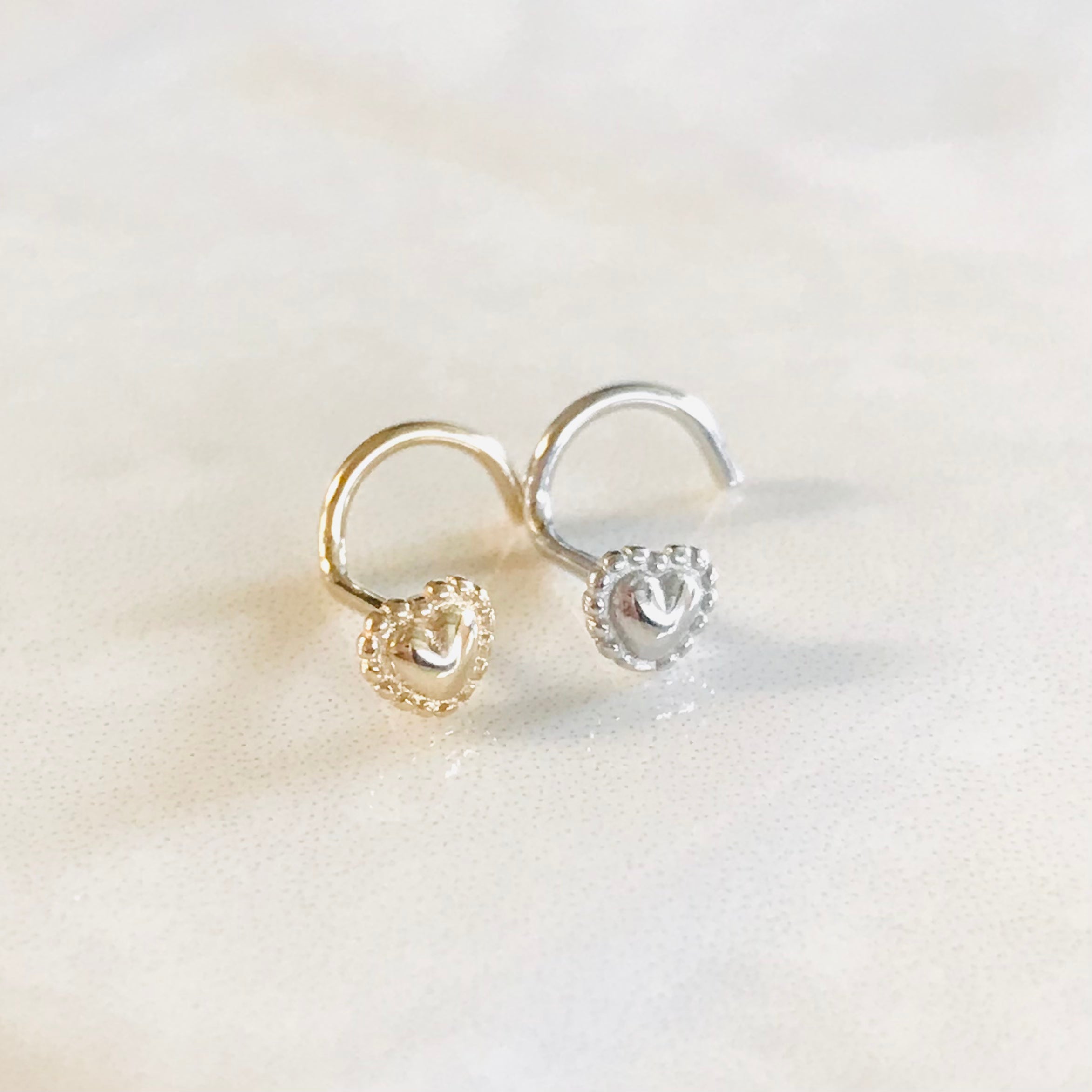 14kt Gold Beaded Heart Nose Screw 20G-My Body Piercing Jewellery