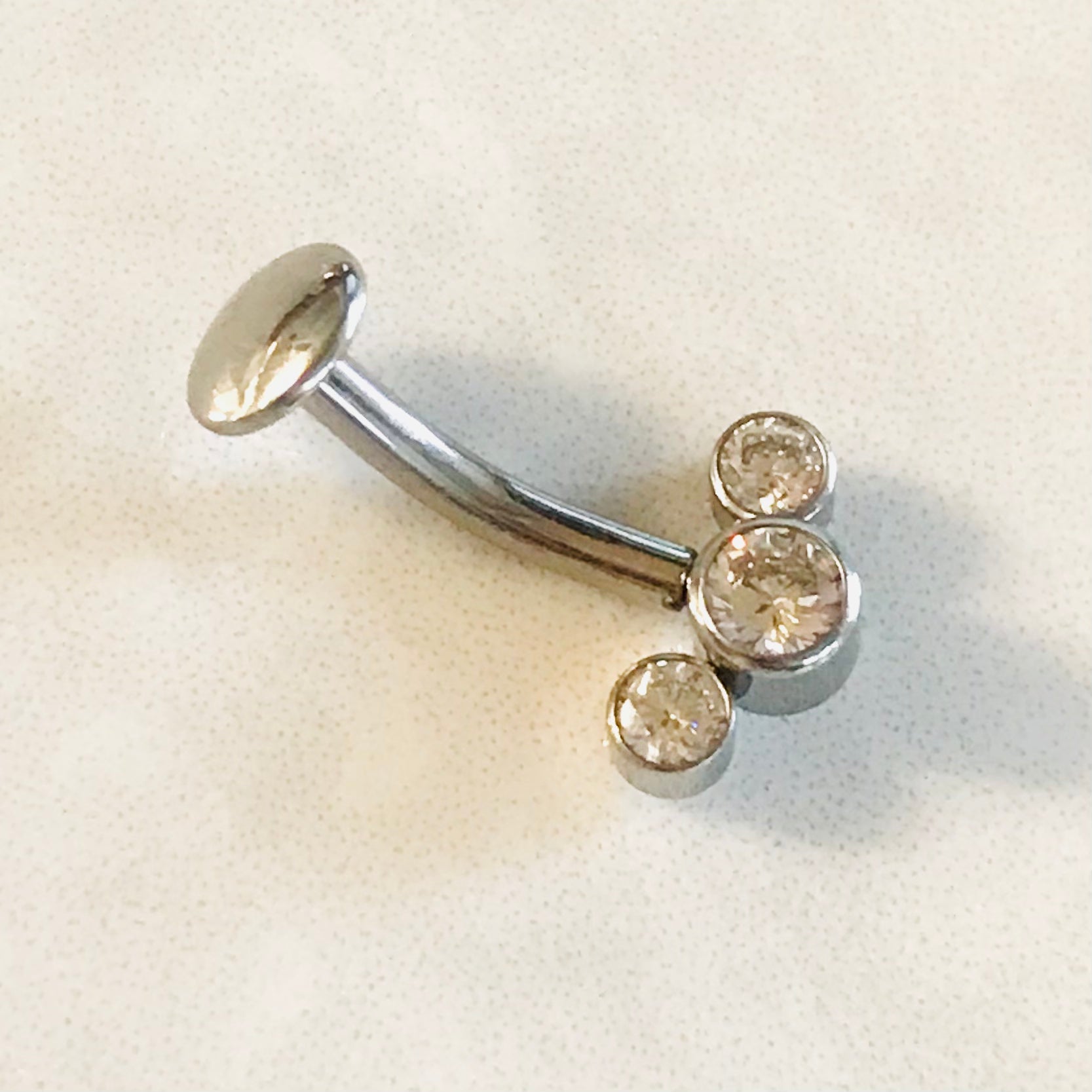 Body Jewelry - Titanium Threadless Triple Gem Belly Bar 14G
