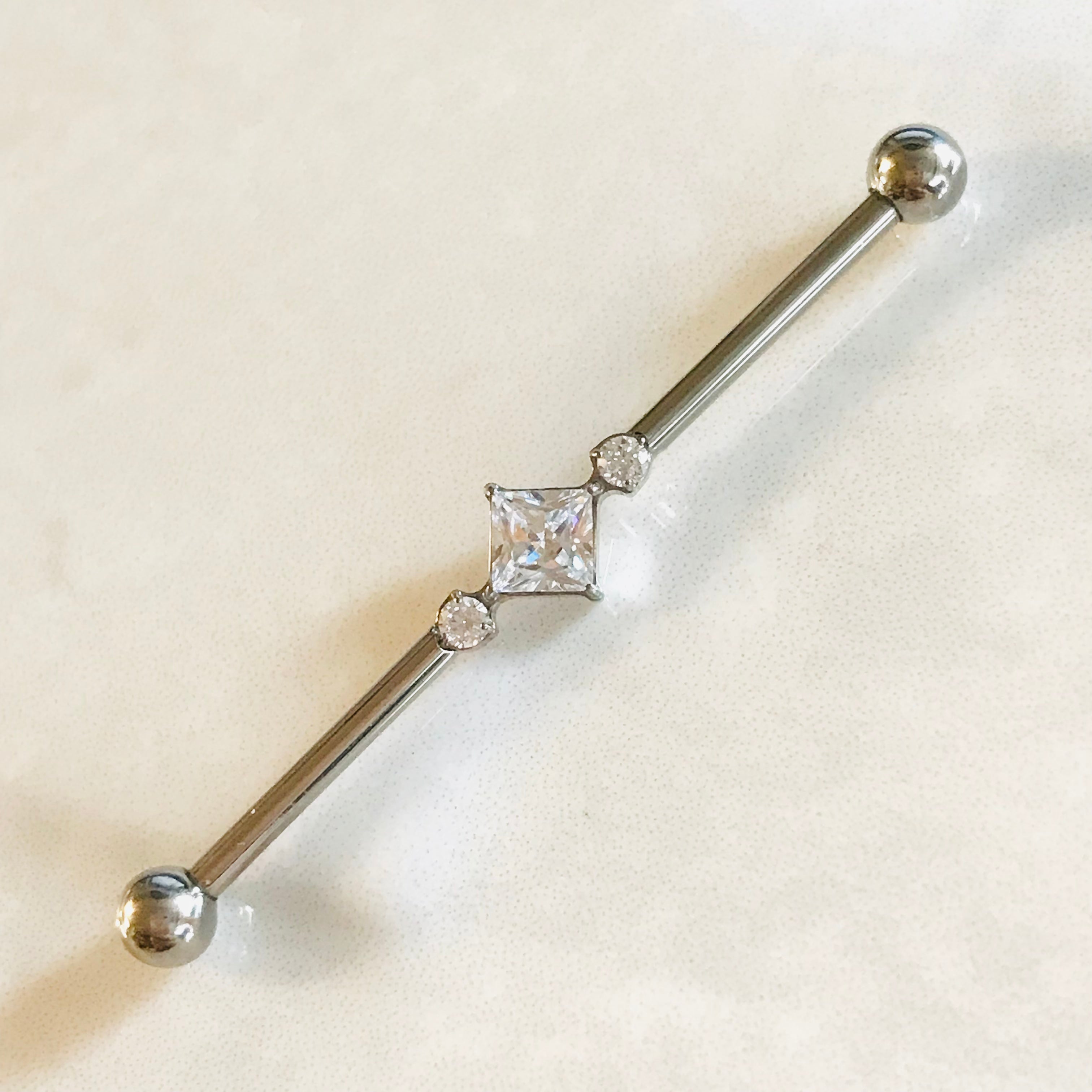 Body Jewelry - Titanium Square Gem Industrial 14G 38mm