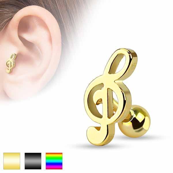 IP Treble Clef Cartilage Bar 16G-My Body Piercing Jewellery