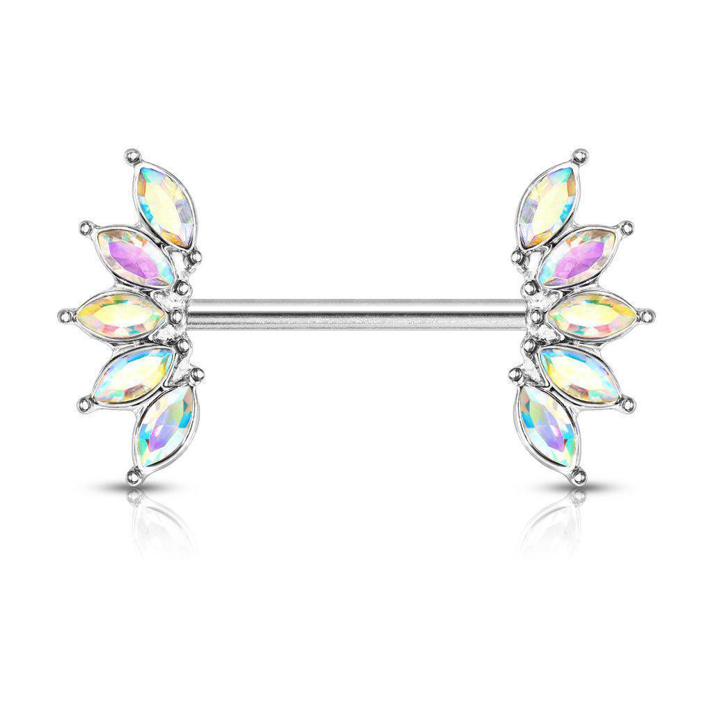 Marquise Gem Fan Nipple Bar 14G-My Body Piercing Jewellery