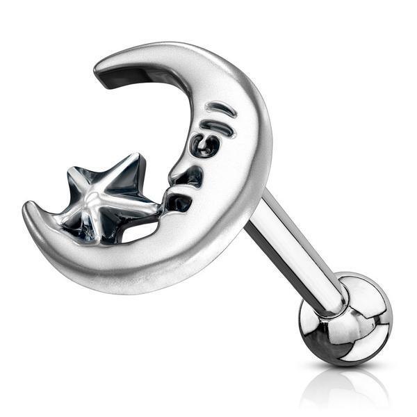 Moon and Star Cartilage Bar 16G-My Body Piercing Jewellery