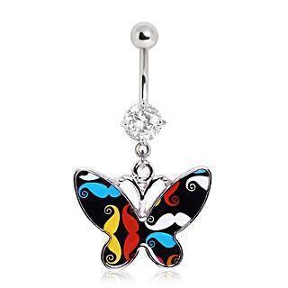 Mustache Butterfly Belly Bar 14G-My Body Piercing Jewellery