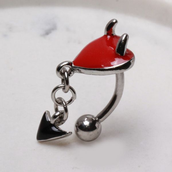 Devil Heart Top Drop Belly Bar standing at angle