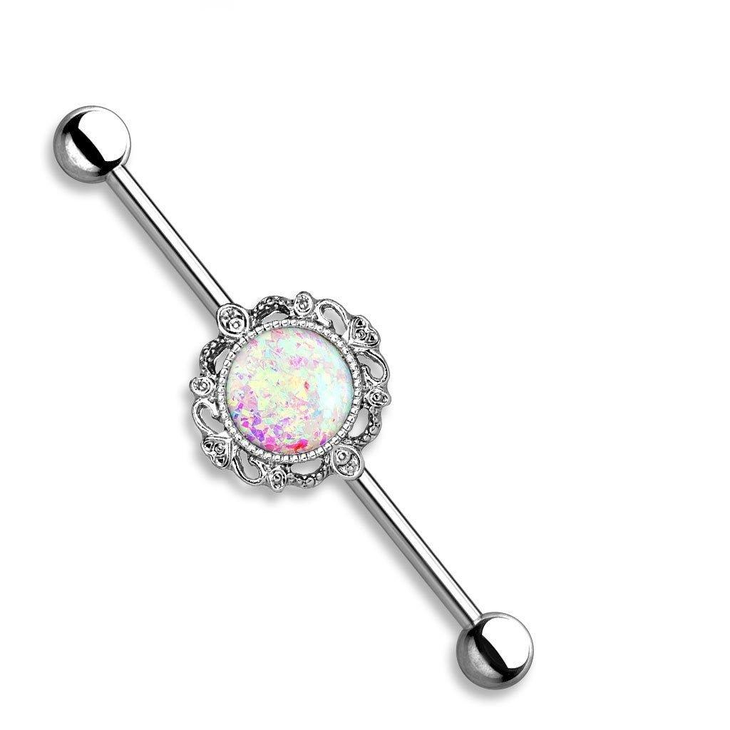 Opal Glitter Filigree Industrial 14G 38mm-My Body Piercing Jewellery