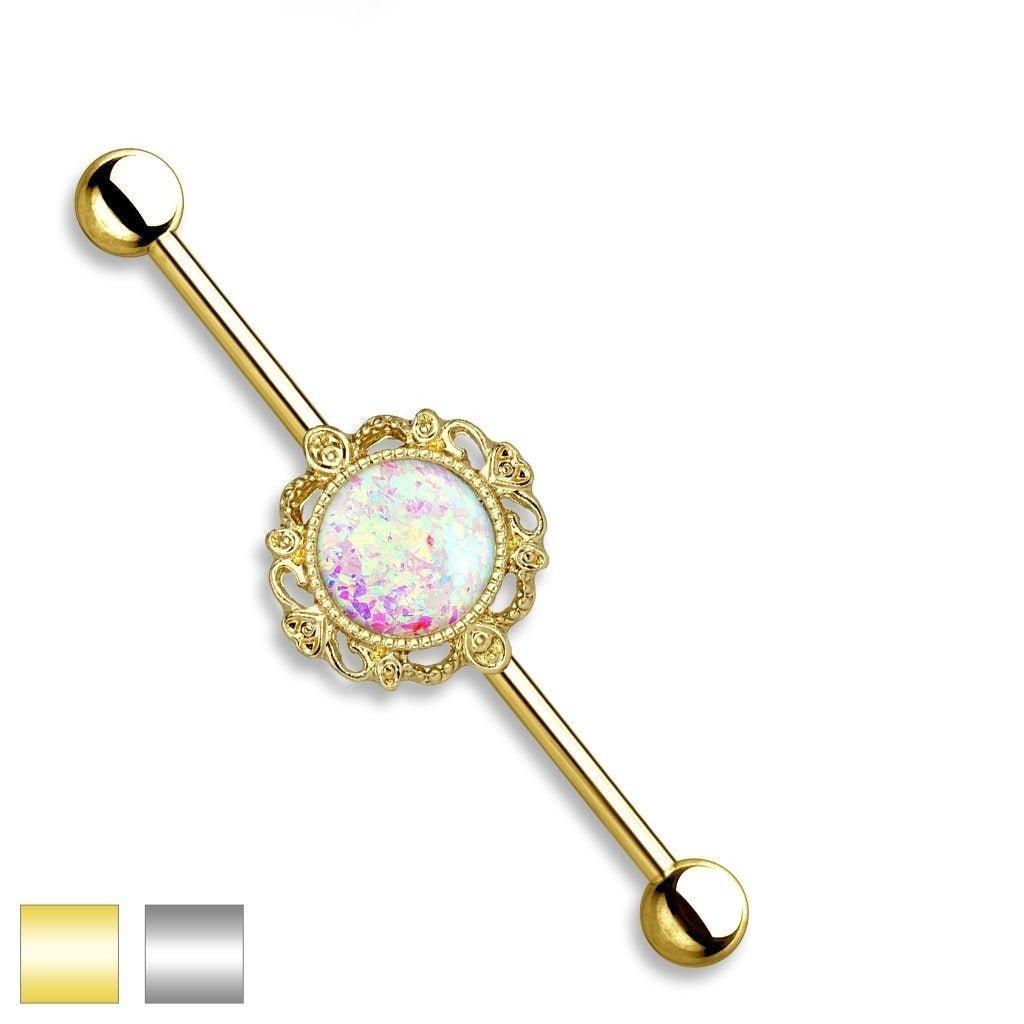 Opal Glitter Filigree Industrial 14G 38mm-My Body Piercing Jewellery