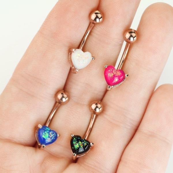 Opal Glitter Heart Belly Bar 14G-My Body Piercing Jewellery