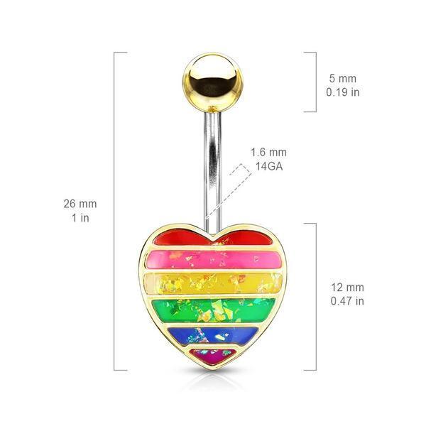 Opal Glitter Pride Heart Belly Bar 14G-My Body Piercing Jewellery