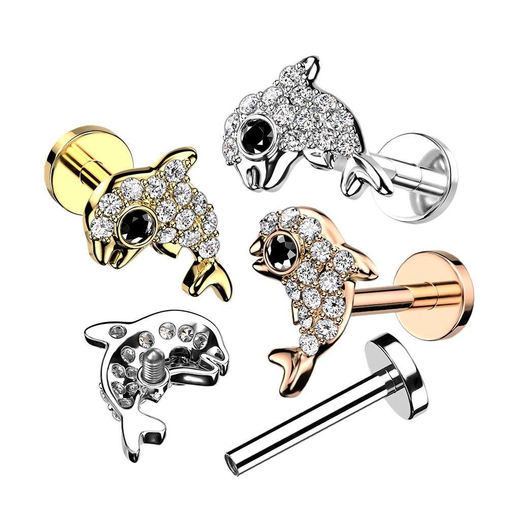 Paved Dolphin I.T. Labret 16G-My Body Piercing Jewellery