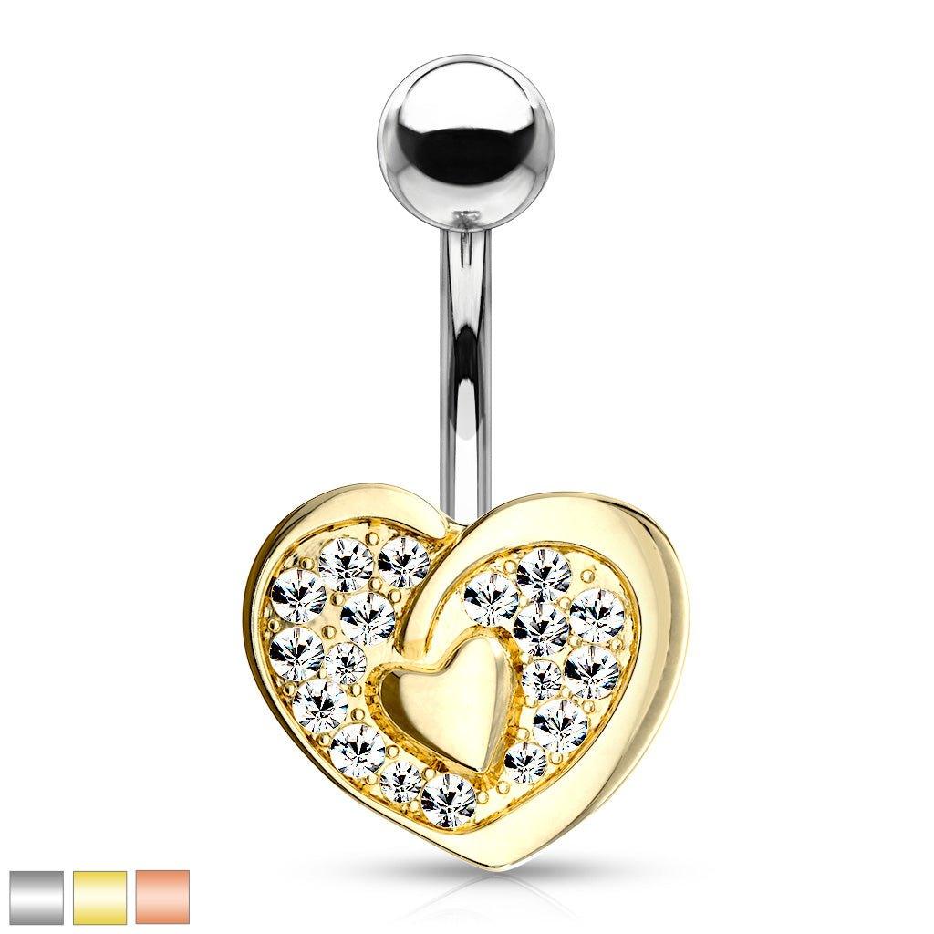 Paved Heart Belly Bar 14G-My Body Piercing Jewellery