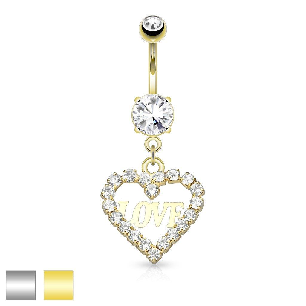 Paved LOVE Heart Belly Bar 14G-My Body Piercing Jewellery