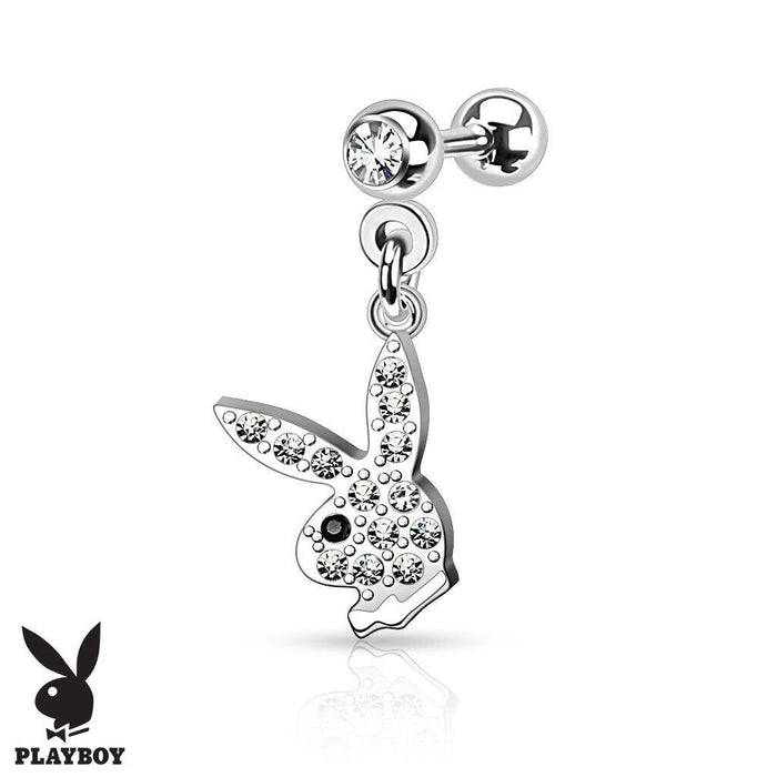 Paved Playboy Dangle Cartilage Bar 16G-My Body Piercing Jewellery