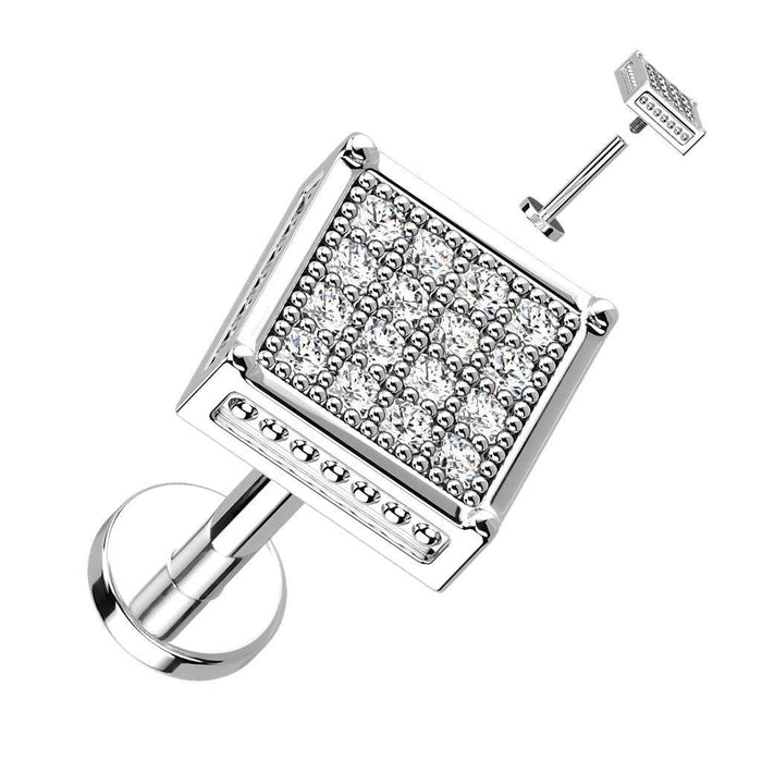 Paved Square I.T. Labret 16G-My Body Piercing Jewellery