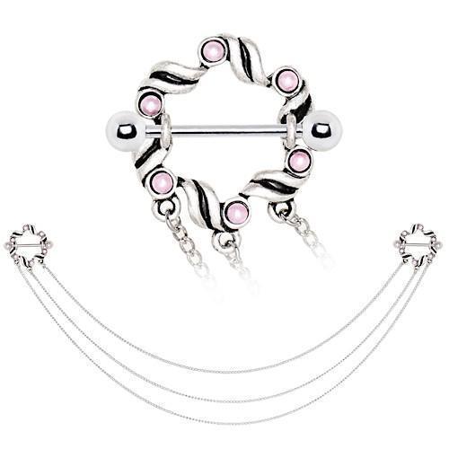 Body Jewelry - Swirl Triple Chain Nipple Shield 14G