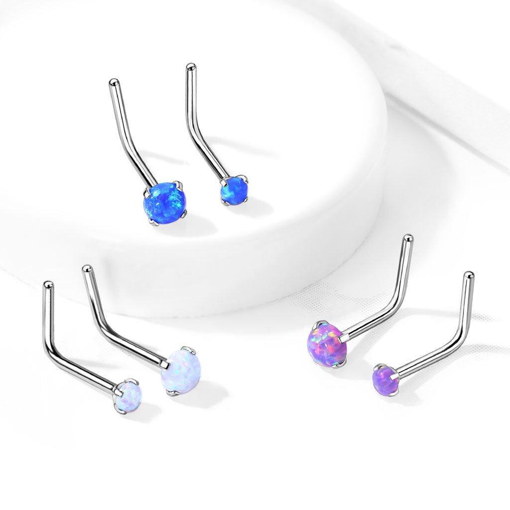 Prong Opal Nose L Bend 20G 18G-My Body Piercing Jewellery