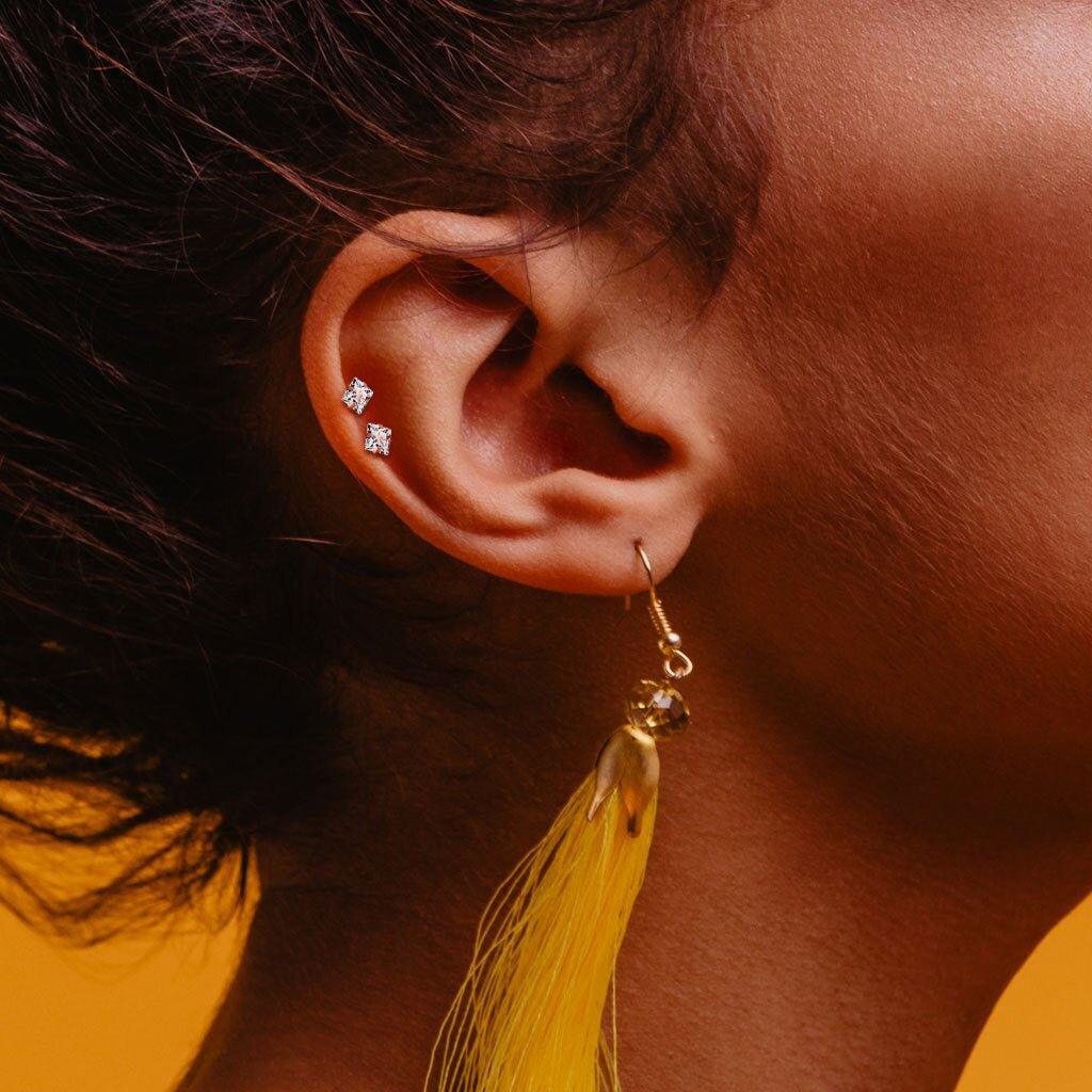 Prong Square Cartilage Bar 16G 18G-My Body Piercing Jewellery