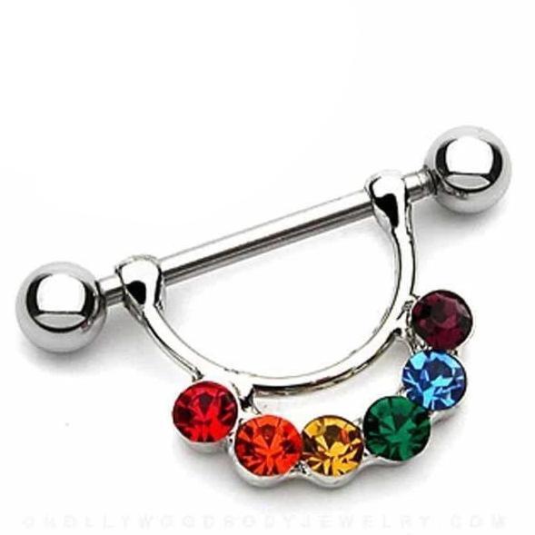 Rainbow Gem Nipple Dangle 14G (Single)-My Body Piercing Jewellery