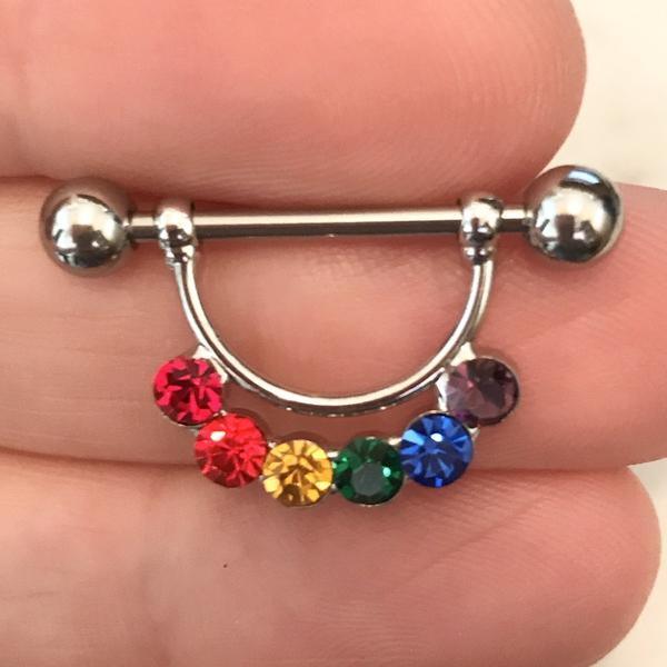 Rainbow Gem Nipple Dangle 14G (Single)-My Body Piercing Jewellery