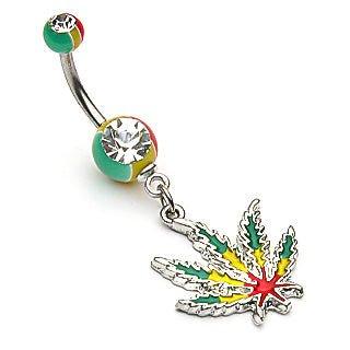 Rasta Pot Leaf Belly Bar 14G-My Body Piercing Jewellery