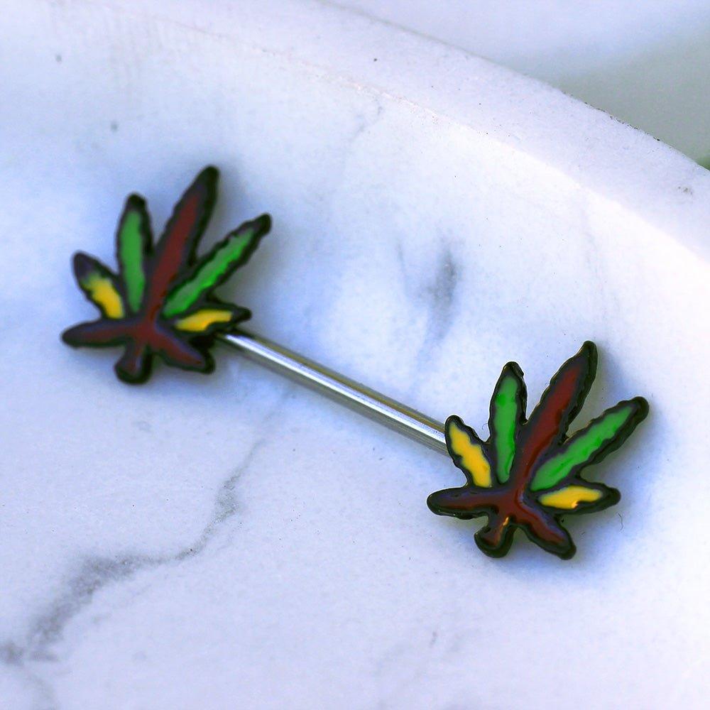 Rasta Pot Leaf Nipple Bar 14G (Single)-My Body Piercing Jewellery