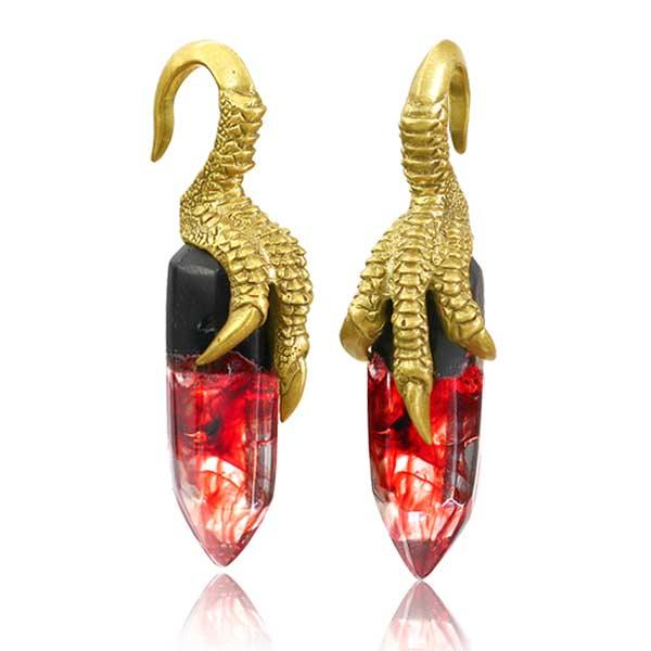 Red Crystal Dragon Claw Hanger PAIR-My Body Piercing Jewellery