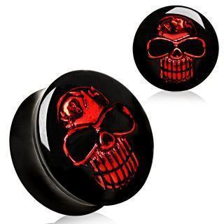 Red Foil Skull Saddle Plug 2G-1"-My Body Piercing Jewellery
