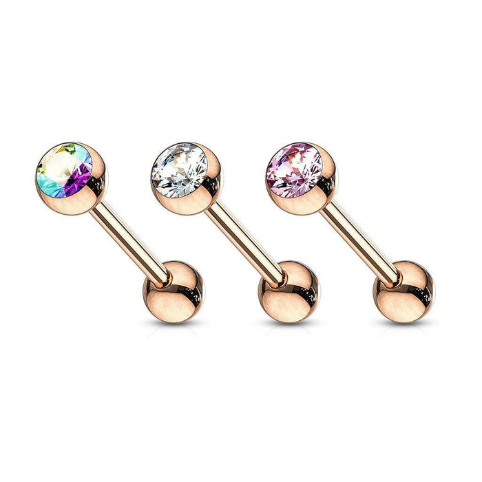 Rose Gold Barbell with Gem 14G-My Body Piercing Jewellery