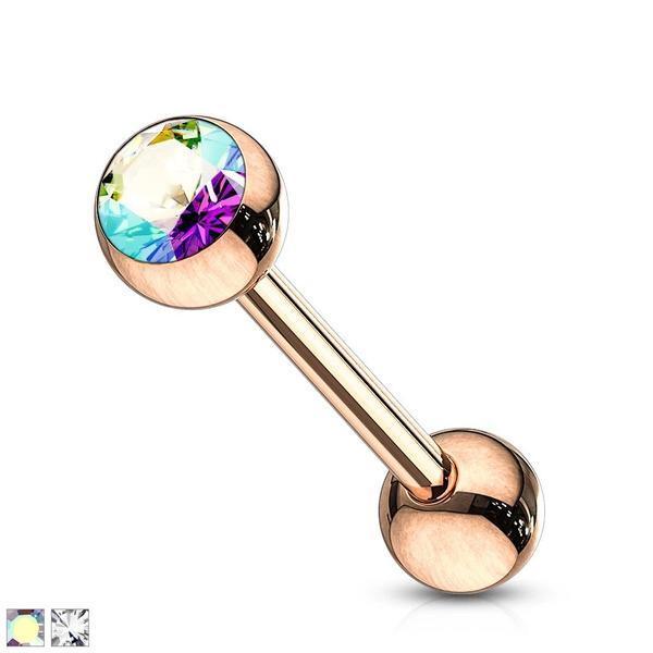 Rose Gold Barbell with Gem 14G-My Body Piercing Jewellery