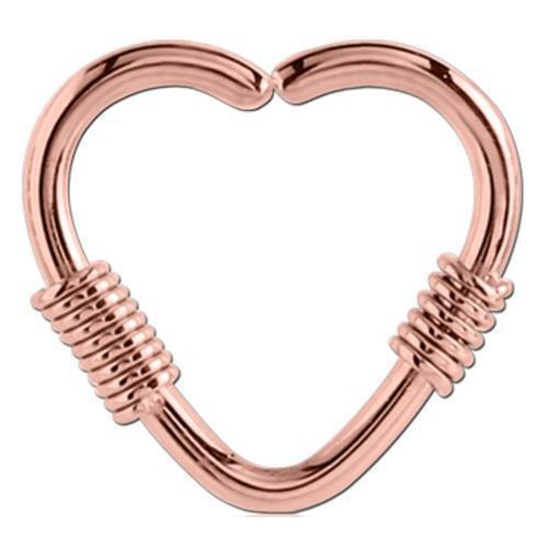 Rose Gold Double Coil Heart Ring 16G-My Body Piercing Jewellery