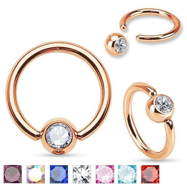 Rose Gold IP Gem Captive Ring 20G - 14G-My Body Piercing Jewellery