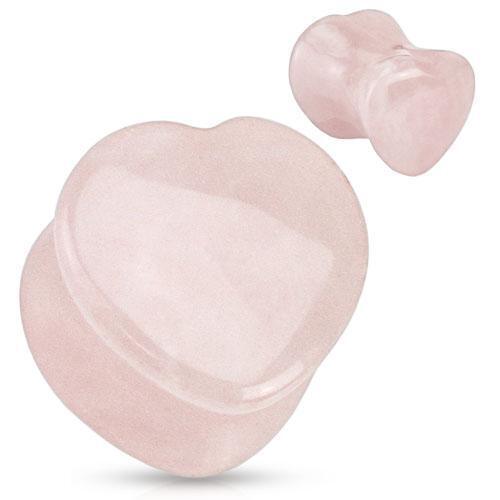 Rose Quartz Stone Heart Plug 6mm-16mm-My Body Piercing Jewellery