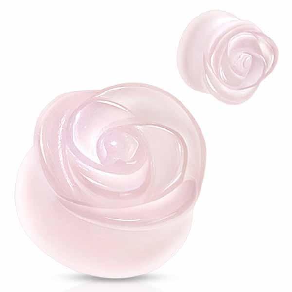 Rose Quartz Stone Rose Plug 6mm-20mm-My Body Piercing Jewellery
