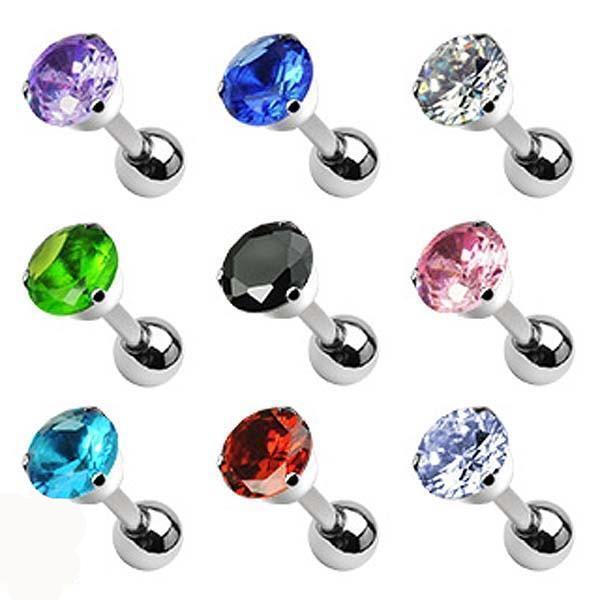 Body Jewelry - Round Gem Cartilage Bar 16G