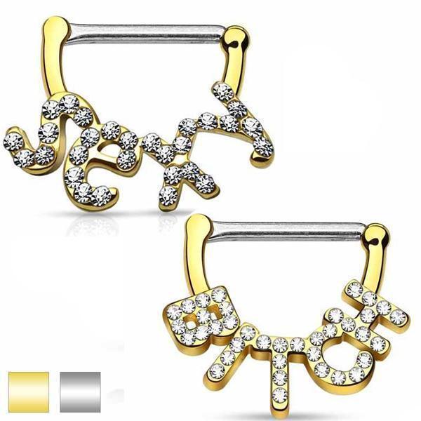 Body Jewelry - SEXY BITCH Nipple Clicker PAIR 14G