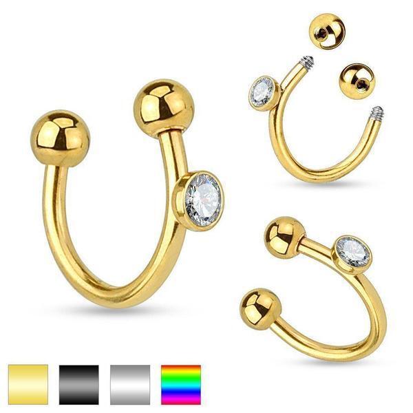 Body Jewelry - Single Gem Horseshoe 16G