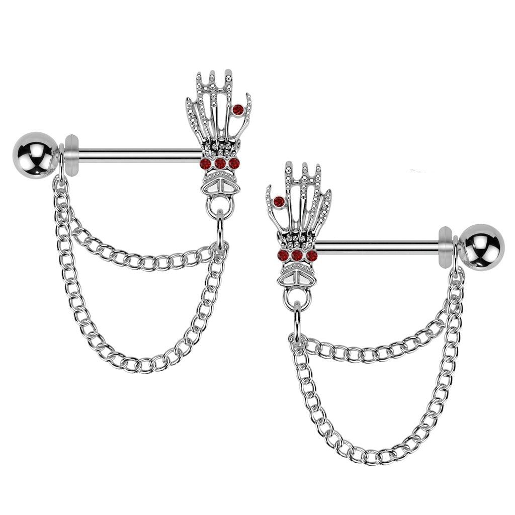 Skeleton Hand Nipple Chain PAIR 14G — My Body Piercing Jewellery