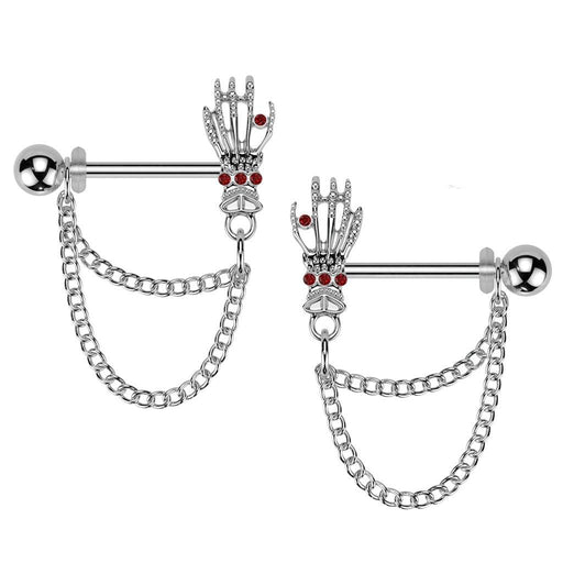 Skeleton Hand Nipple Chain PAIR 14G - My Body Piercing Jewellery