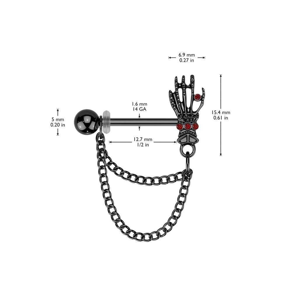Skeleton Hand Nipple Chain PAIR 14G - My Body Piercing Jewellery
