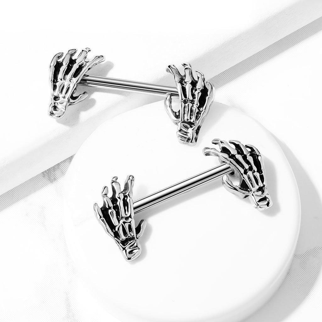 Body Jewelry - Skeleton Hands Nipple Bar 14G (Single)