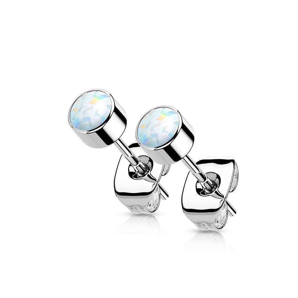 Body Jewelry - Titanium Bezel Opal Stud Earrings Pair