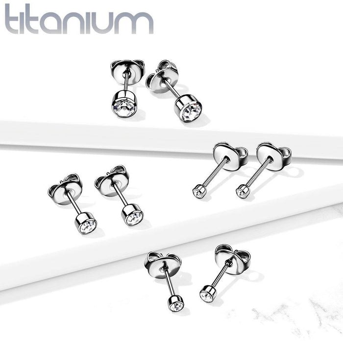 Body Jewelry - Titanium Bezel Stud Earrings Pair