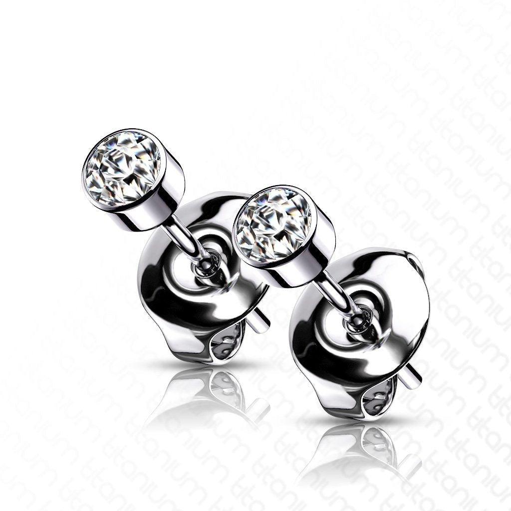Body Jewelry - Titanium Bezel Stud Earrings Pair
