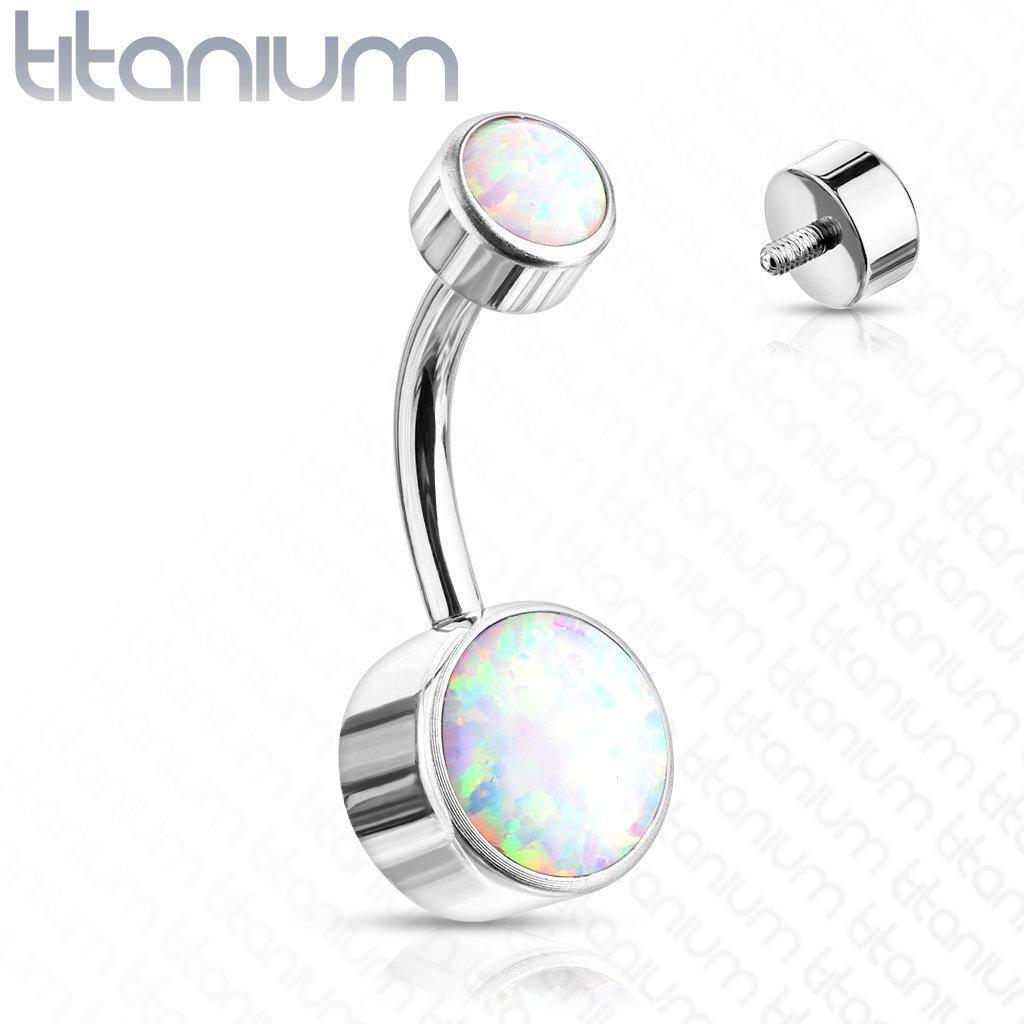 Body Jewelry - Titanium Double Opal Belly Bar 14G