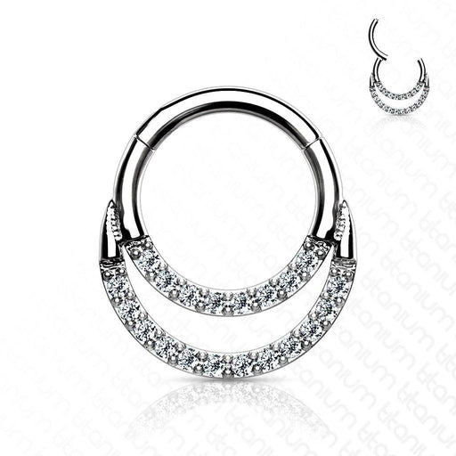 Body Jewelry - Titanium Double Paved Hinged Ring 16G