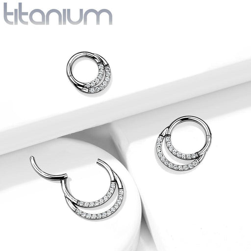 Body Jewelry - Titanium Double Paved Hinged Ring 16G